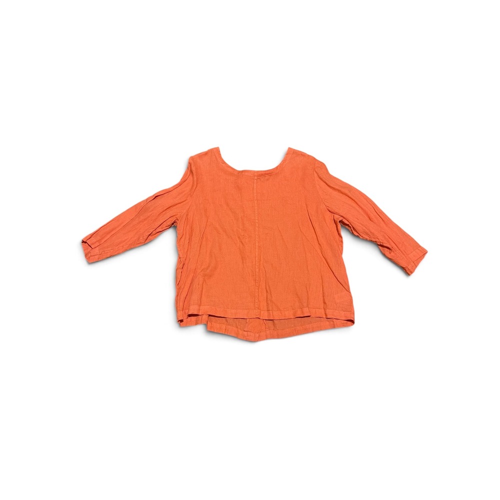 Nicole Miller New York Orange 100% Linen Button Back Long Sleeve Top Womens XL